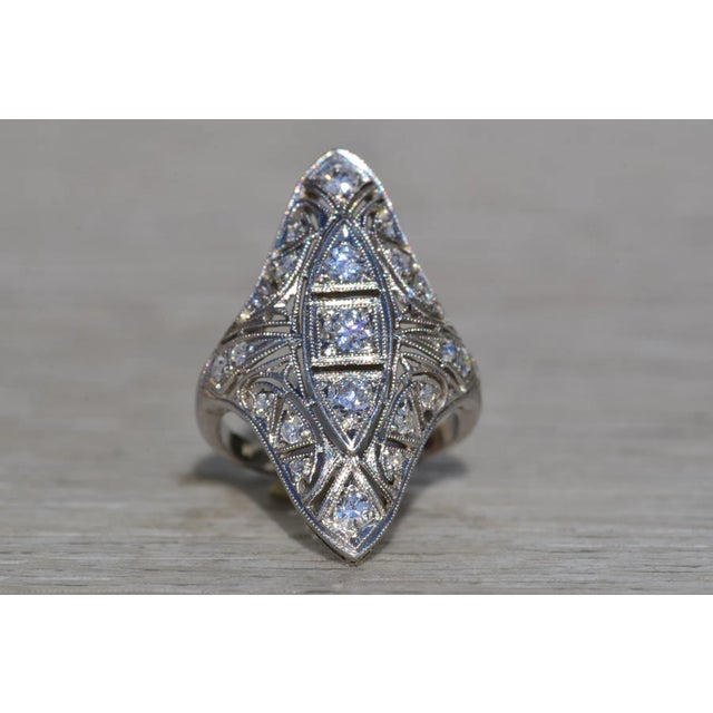 Contemporary Ladies Antique Navette Shaped Ring set with Diamonds For Sale - Image 3 of 10