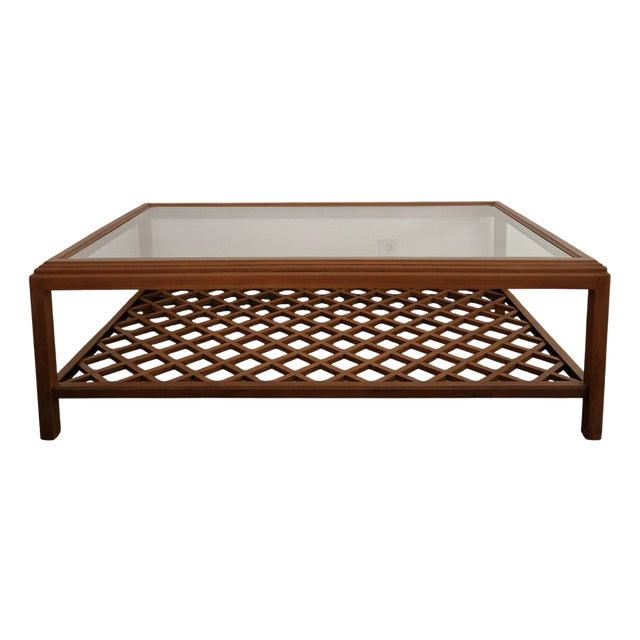 Large Coffee Table with Crystal Glass Top For Sale