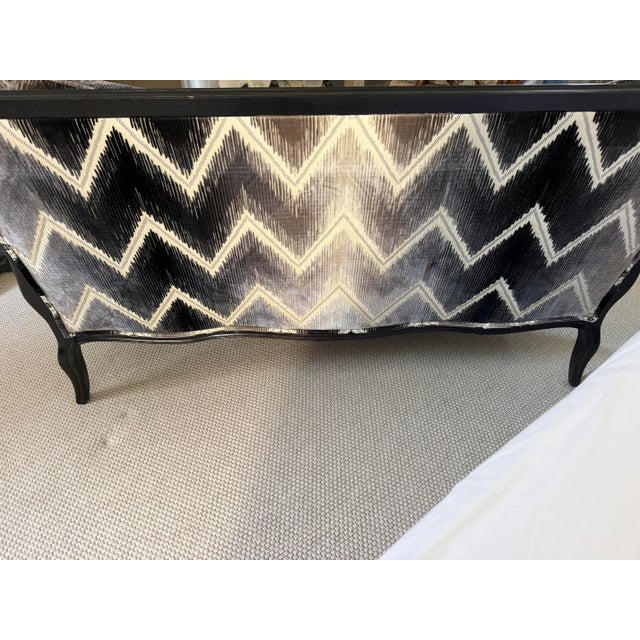 Traditional Vintage, French Inspired Settee Drenched in Schumacher Cut Velvet ($800/Yd)... For Sale - Image 3 of 7