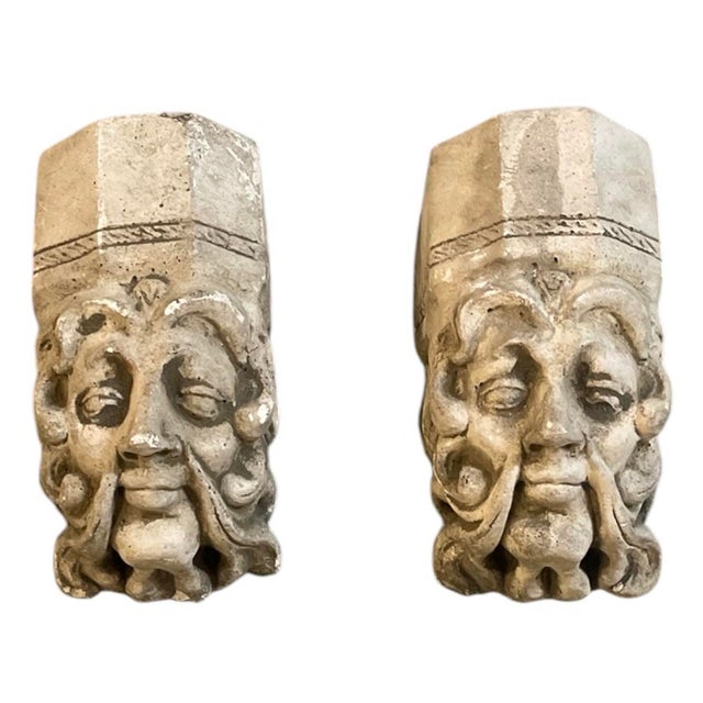 A Pair of Vintage Gothic Revival Cast Stone Grotesque Mascaron Wall Plaques For Sale - Image 4 of 12