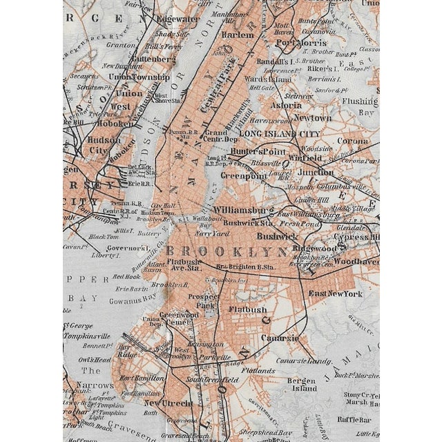 Greater New York fold out map from a 1909 travel guide of North America depicting Brooklyn, New York. Staten Island,...