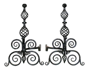 Andirons Antique French Wrought Iron - A Pair