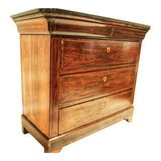 Late 19th Century Louis-Philippe Style Four-Drawer Walnut Commode With Marble Top For Sale