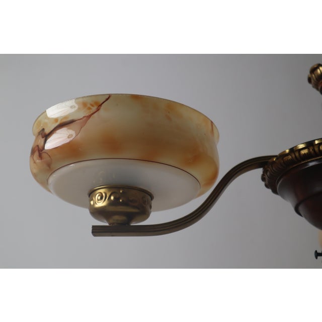 Danish Art Deco Chandelier with Alabaster-Look Glass Bowls For Sale - Image 4 of 18
