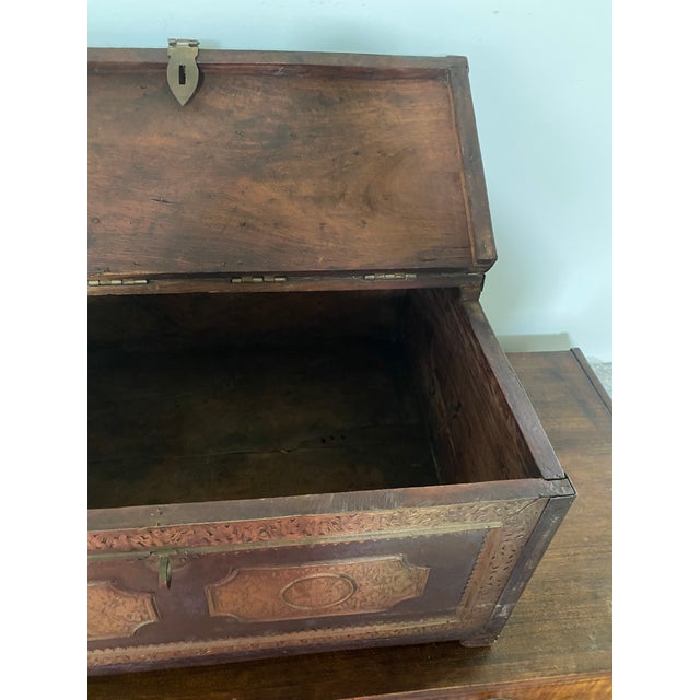 Antique Anglo Indian Brass Engraved Chest For Sale - Image 12 of 13