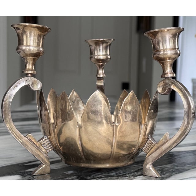Solid Brass Mid- Century Centerpiece Candle Holder For Sale - Image 13 of 13