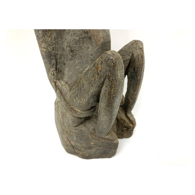 Coffee 1960s Tribal Sculpture of a Squatting Man For Sale - Image 8 of 10