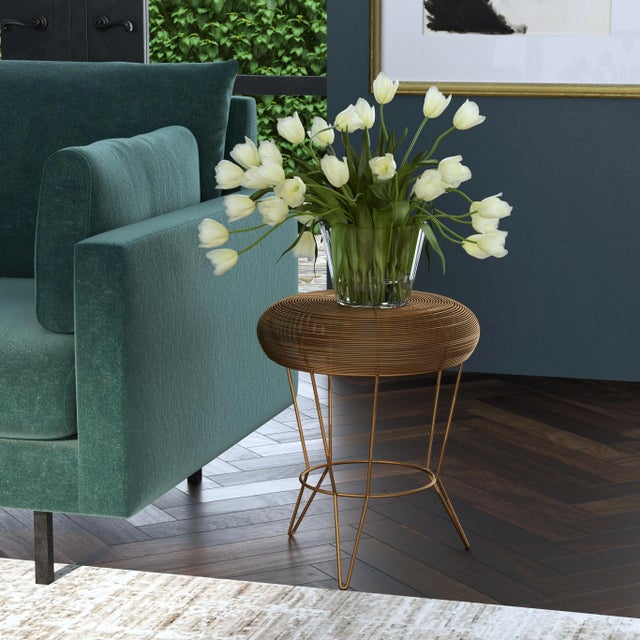 Industrial Allen Decorative Wire Accent Table, Antique Gold For Sale - Image 3 of 7