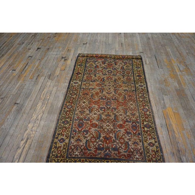 Transitional 1920s Small Antique Camel Field Mahi Herati Paisley Malayer Knotted Wool Rug For Sale - Image 3 of 7