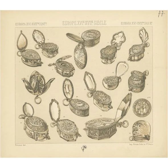 Racinet, European Xvith-Xviith Clock Objects, Print For Sale