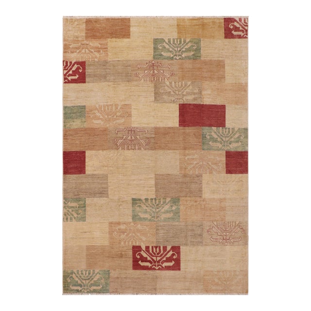 Modern Gabbeh Tan/Red Wool Rug - 9'0'' X 11'4'' For Sale