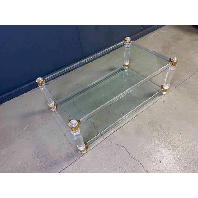 Vintage Acrylic and Brass Coffee Table, 1970s For Sale - Image 10 of 11