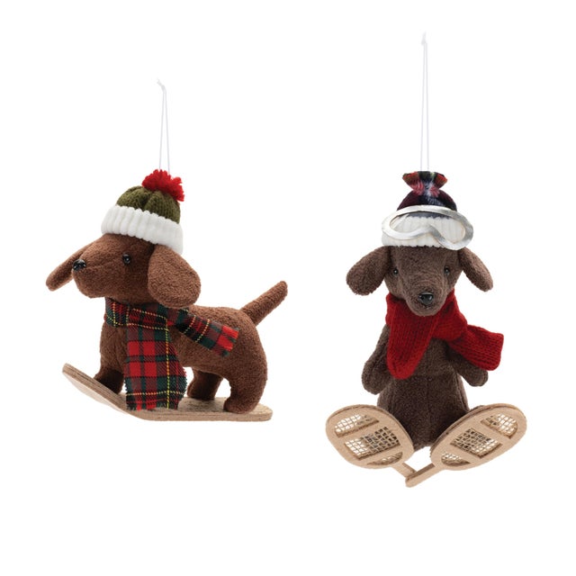 Contemporary Plush Ski and Snowboard Dog Ornament (Set of 6) For Sale - Image 3 of 8