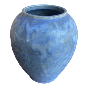 Folk Art Pottery Brush McCoy Vellum Blue Glaze Vase