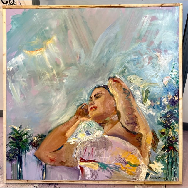 Wood "Hello Sunshine", Original Oil Painting, Wood Framed, by Van Ness For Sale - Image 7 of 12