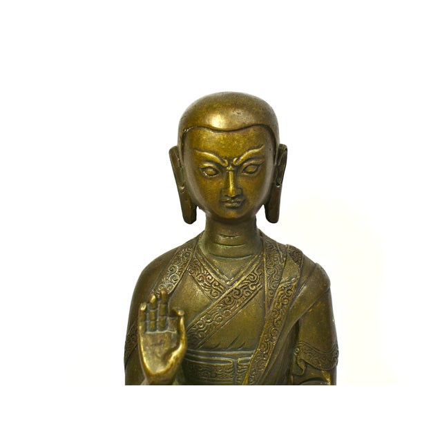 Mid 20th Century Antique Bronze Tibetan Teacher Tsongkhapa Statue For Sale - Image 5 of 16