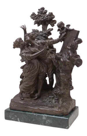 'The Kiss' by Georges Flamand, Two Lovers Embracing, Bronze Figural Group After Fragonard