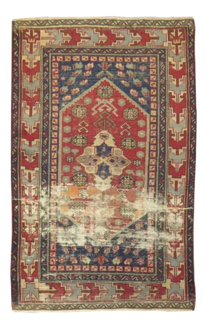 Quirky Red Blue Shabby Chic Turkish Distressed Rug, 3'7'' X 5'2''