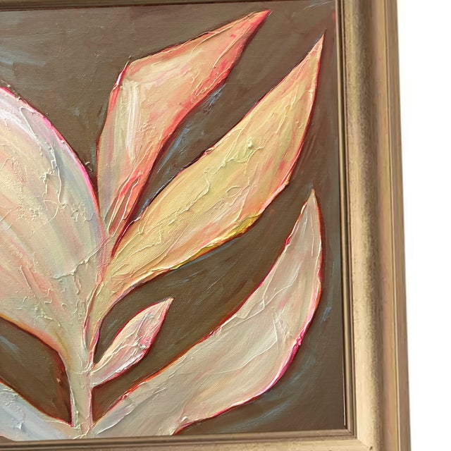 Mid-Century Modern Original Tulip Bud Painting in Brushed Gold Frame, Oil on Canvas, 17" W X 21" H by Tatiana Duperault For Sale - Image 3 of 5