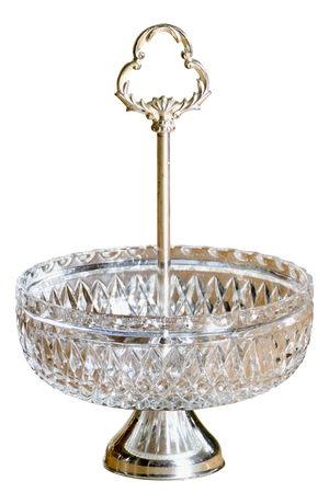 French Basket on Stand in Crystal and Silver-Plated Metal, 1950