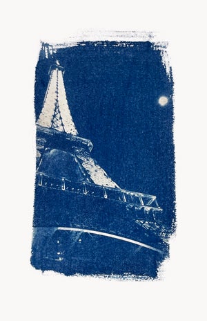 “Full Moon and Eiffel Tower" Giclee From Cyanotype by CKB -