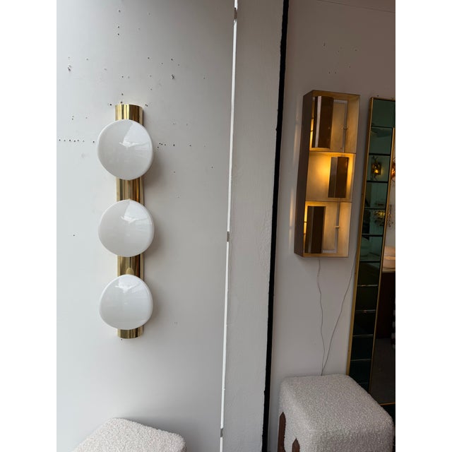 Contemporary Pair of White Murano Glass and Brass Sconces, Italy - a Pair For Sale - Image 14 of 15