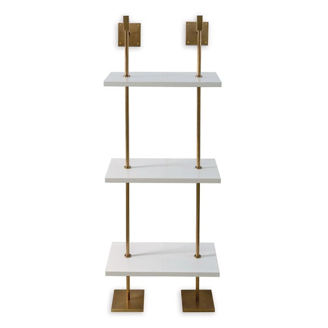 Modern Marais 3-Tier White & Aged Brass Shelf 24"W For Sale - Image 3 of 5