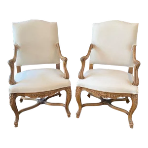Antique French Louis XV Fauteuils or Armchairs- a Pair