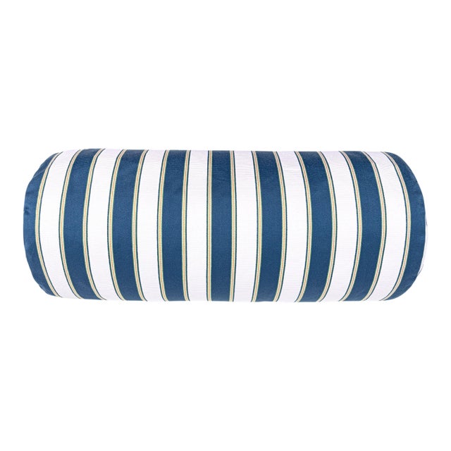 Scalamandre 21" x 7" Piano Stripe Bolster Pillow in Porcelain For Sale
