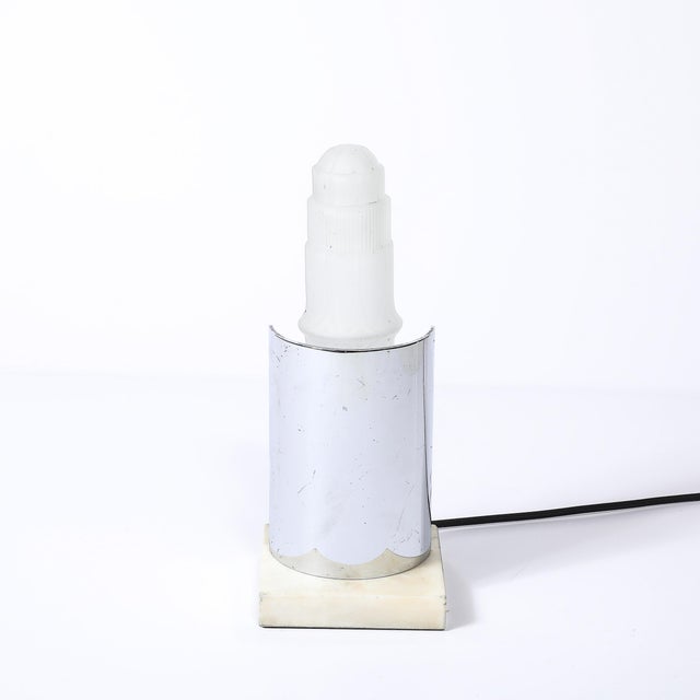 1930s Art Deco Table Lamp in Frosted Glass W/ Polished Chrome Diffuser on Marble Base For Sale - Image 5 of 14