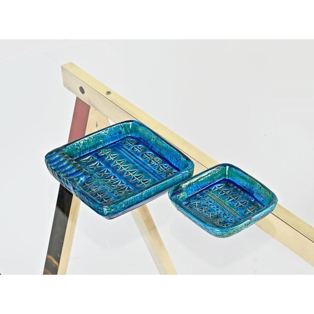 Blue Rimini Blue Ceramic Square Ashtrays attributed to Bitossi, Italy, 1960s, Set of 2 For Sale - Image 8 of 12