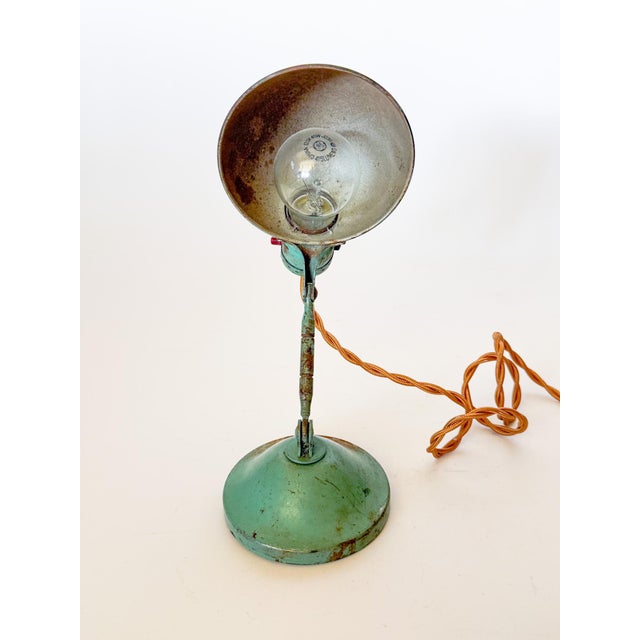 Metal Antique Industrial Turquoise Heavy Brass Shelf or Hang Task Lamp, Articulating For Sale - Image 7 of 15