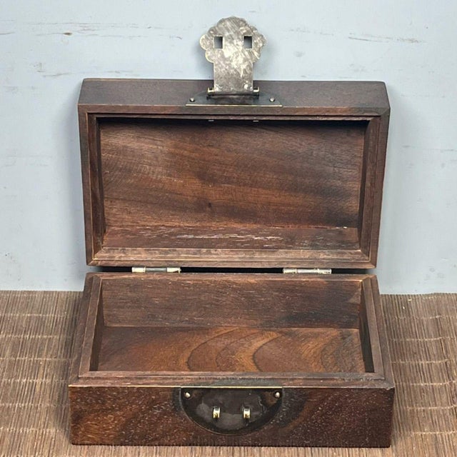 Jade Vintage Rosewood Jewelry Box With Abalone Shell & Jade Inlay | Chinoiserie Trinket Box For Sale - Image 8 of 9