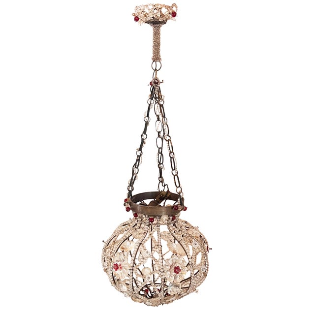 1950s Small Vintage Italian Hanging Light with Red and Clear Glass Beads, 1950s For Sale - Image 5 of 5