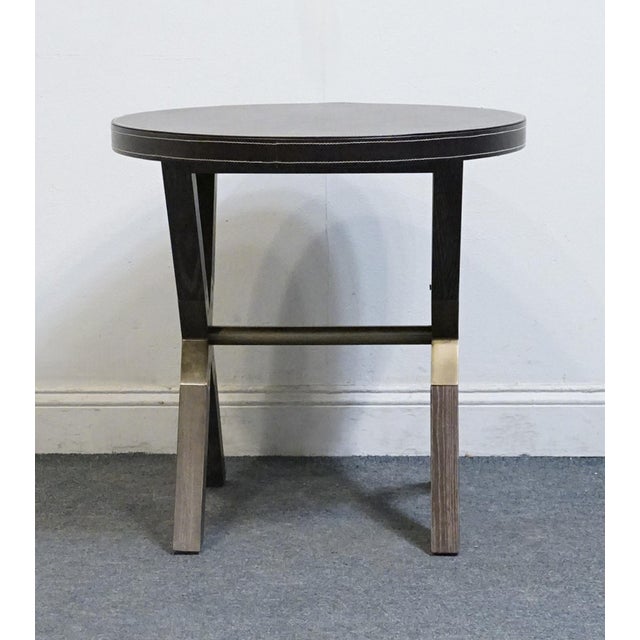 Bernhardt Furniture Clarendon Collection Contemporary 26" Round X-Frame Accent Table W. Leather Wrapped Top 377-125 For Sale In Kansas City - Image 6 of 8