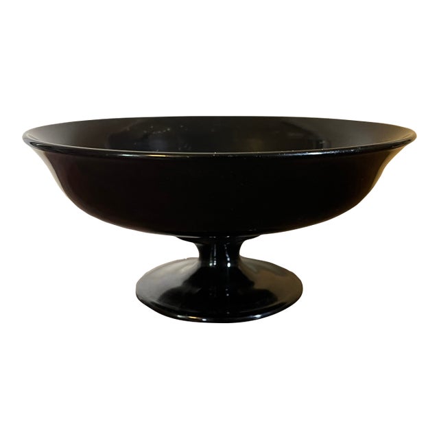 Antique Early 20th Century Black Amethyst Glass Footed Fruit Bowl or Centerpiece Tazza For Sale