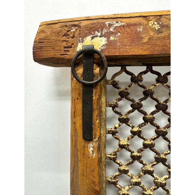 Wood Vintage Wood and Metal Indian Jali Window For Sale - Image 7 of 7