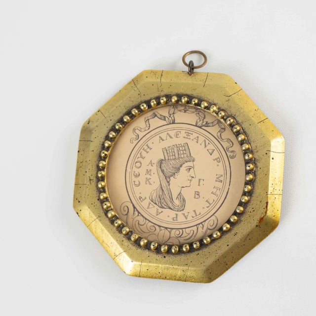 Late 20th Century Vintage Greek Alexandria Portrait in Round Gild Frame For Sale - Image 5 of 8