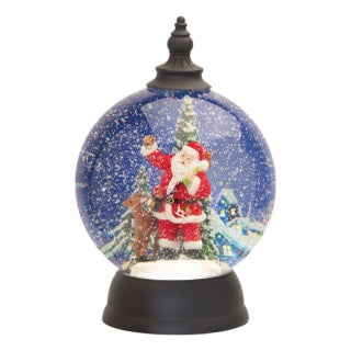LED Snow Globe Ball with Santa and Deer Figure 9.25"D For Sale