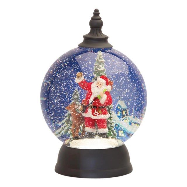LED Snow Globe Ball with Santa and Deer Figure 9.25"D For Sale