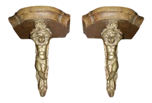 19th Century French Bronze and Wood Wall Brackets - a Pair