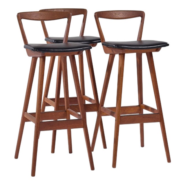 Rosengren Hansen for Brande Møbelfabrik Mid Century Teak Bar Stools - Set of 3 For Sale