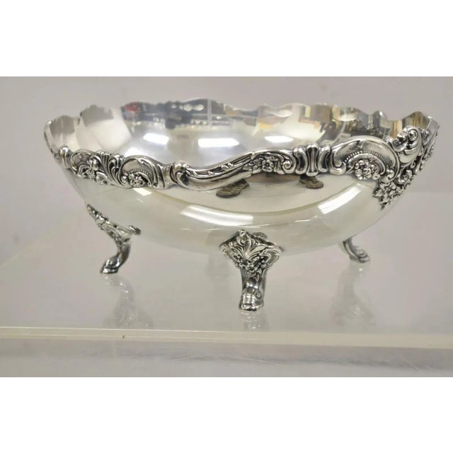 Vintage Wallace 214 Victorian Style Silver Plated Oval Footed Fruit Bowl For Sale - Image 11 of 11