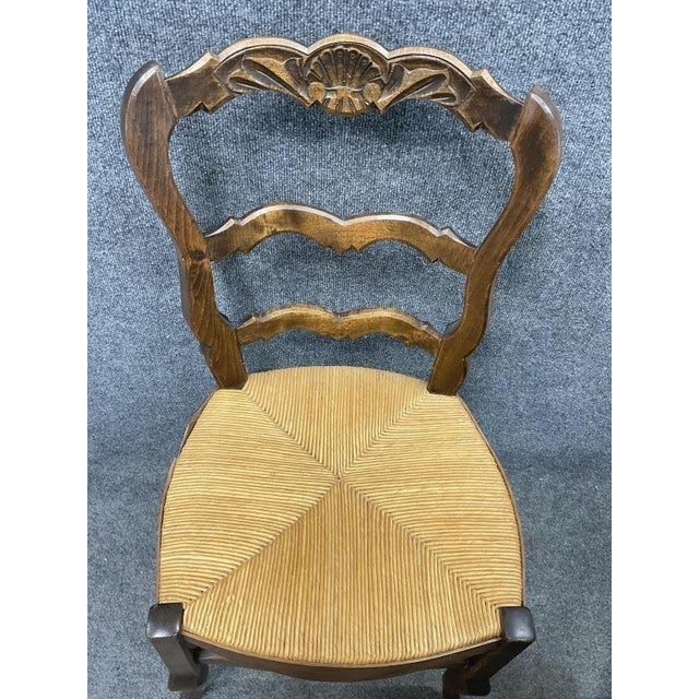 Brown Set of 4 Antique French Provincial Ladderback Dining Chairs | Louis XV Style Rush Seat For Sale - Image 8 of 10