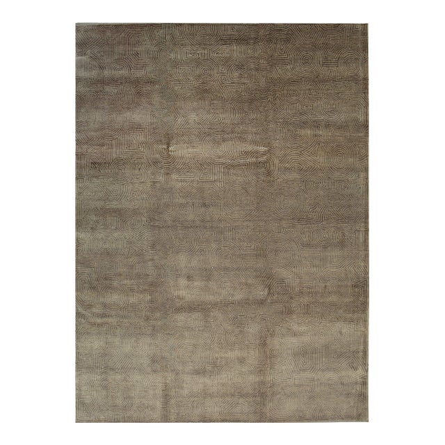 9x12 Graceful Selene Traditional Brown Geometric Modern Hand Knotted Wool Carpet Rug For Sale