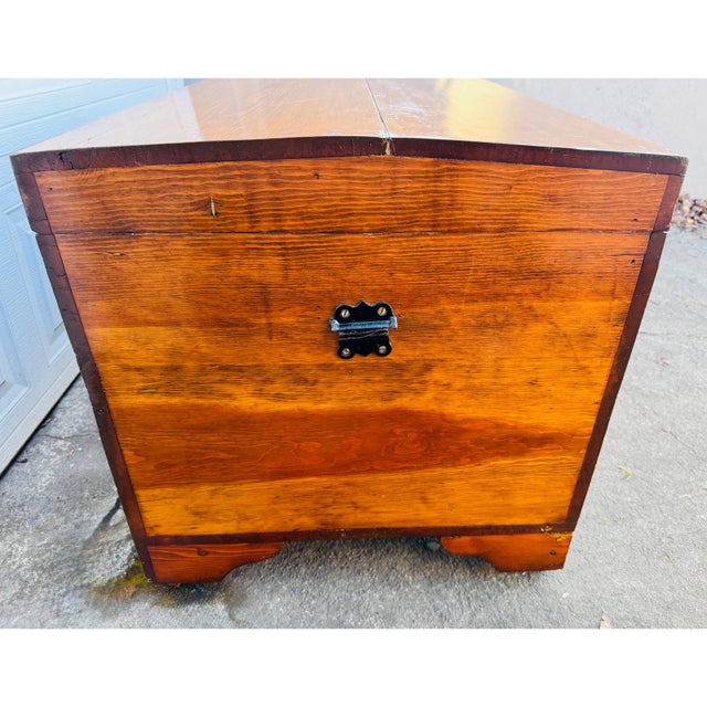 Wood Vintage Wooden Hope Chest W/ Yale Lock – Solid Wood Blanket Chest on Casters For Sale - Image 7 of 17