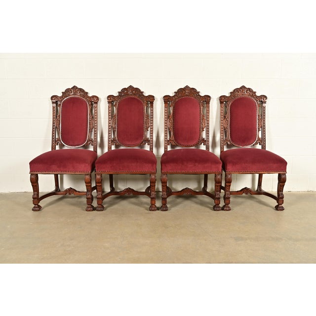 R. J. Horner Style Antique Renaissance Revival Carved Walnut Dining Chairs | Set of Four For Sale - Image 14 of 14