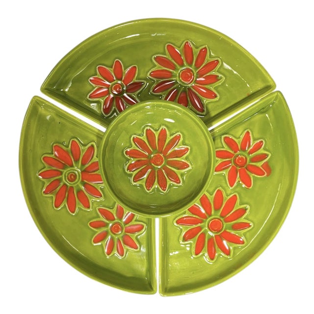 California Pottery 1960s Chip and Dip Avocado Green Serving Set- 4 Pieces For Sale - Image 4 of 7