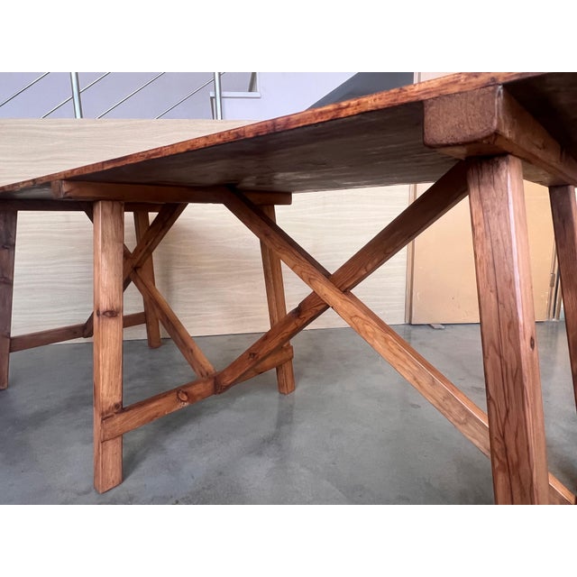 Early 20th Century Set of Two Spanish Rustic Pine Dining Tables with Stretcher For Sale - Image 12 of 18