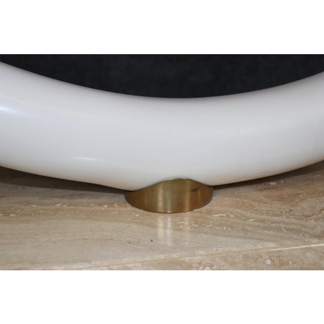 1970s Maison Jansen Attributed Travertine Brass & Glass Tusk Style Console Table For Sale - Image 5 of 10